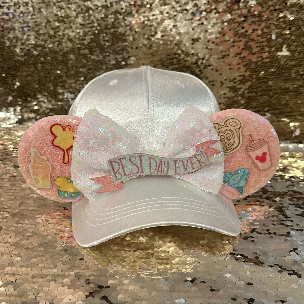 White Satin Minnie Ear Ball Cap - Best Day Ever